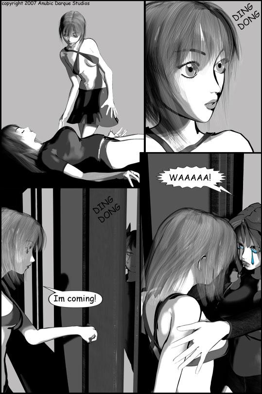 Door bells ring,  are you listening,  out the way, its is dingaling, Christines asleep, so Jinni will creep, going to see whos at the doooor