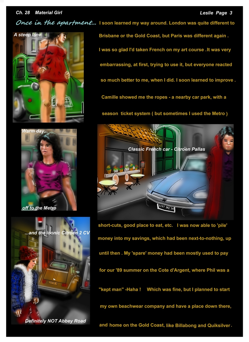 Ch. 28  Material Girl    Page 03 with Leslie    2 2CVs and a Pallas  