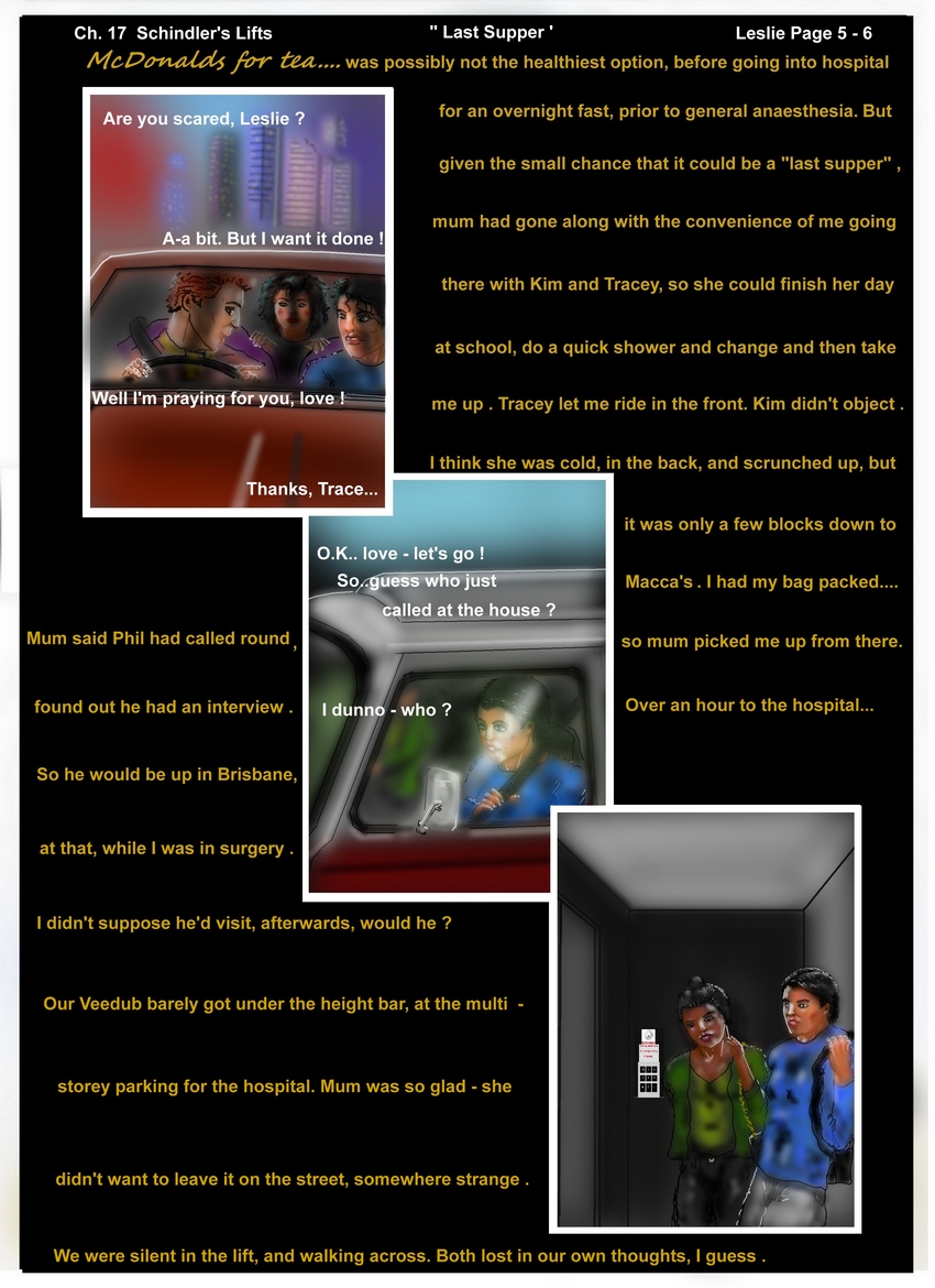 Ch. 17 Schindler's Lifts  P 5  Leslie "Last supper" at Maccas