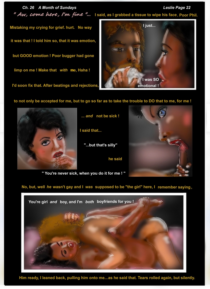 Ch. 26 A Month of Sundays    Leslie  Page 22   I grabbed a tissue to wipe his face...