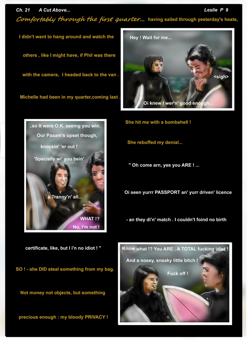 Ch. 21  " A Cut Above.."Leslie  Page 9   " Comfortably through the first quarter-final...  "