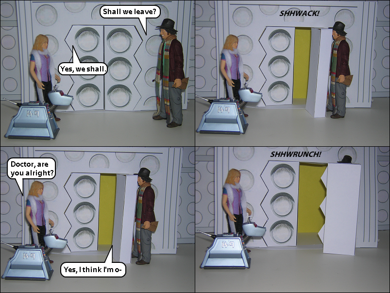 The TARDIS Doors Become Possessed by The Ghost of Don Martin and Performs Some Very Unconvincing Slapstick