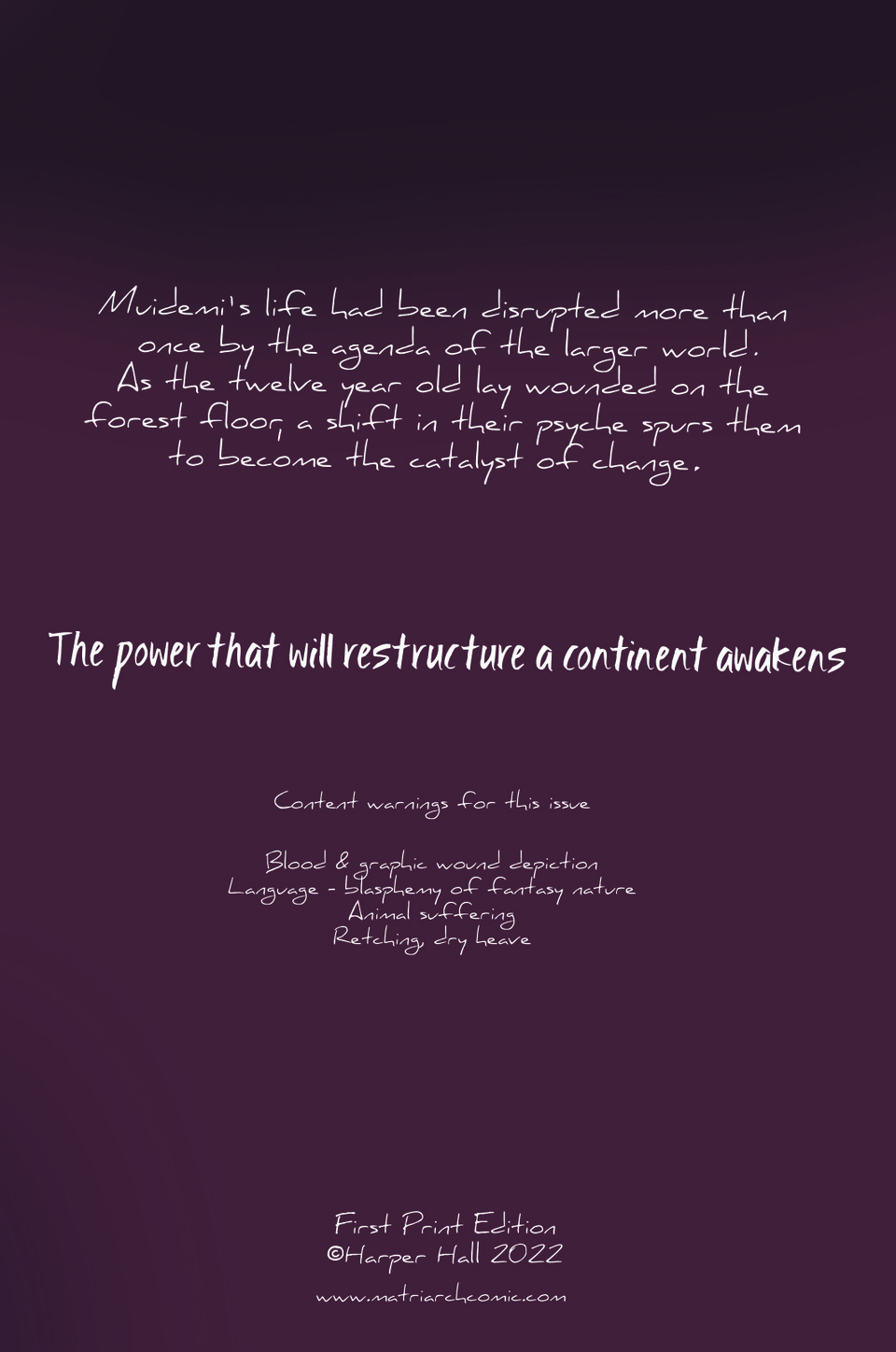 Chapter 1 back cover, content warning