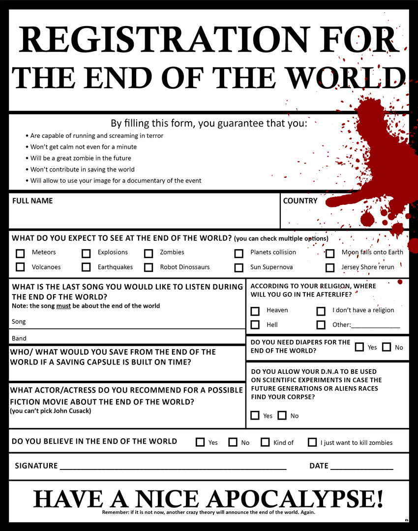 Registration For The End Of The World