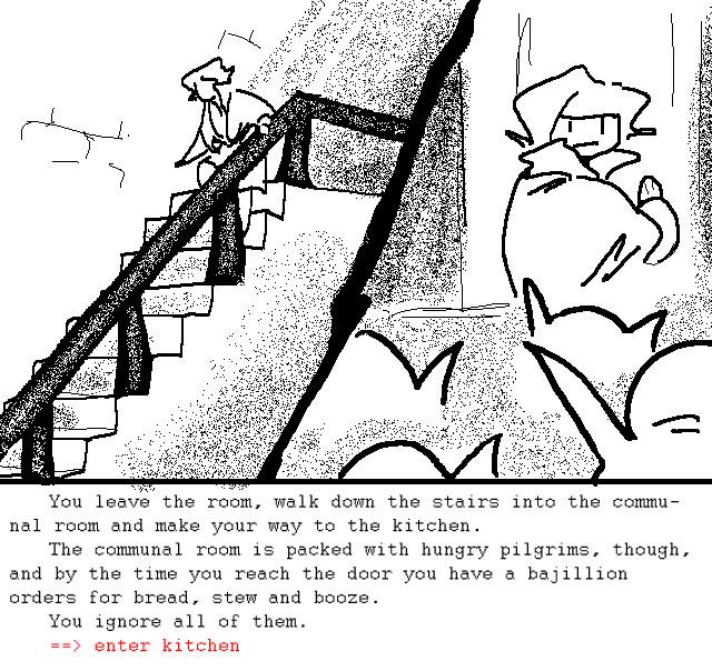 Text Adventure 21: leave room and go down to the kitchen