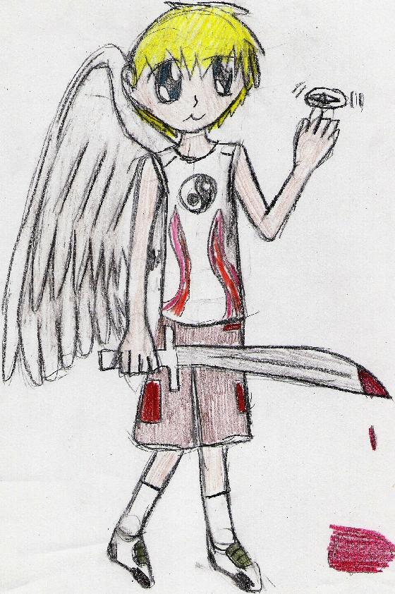 Boy with angel wings and sword 