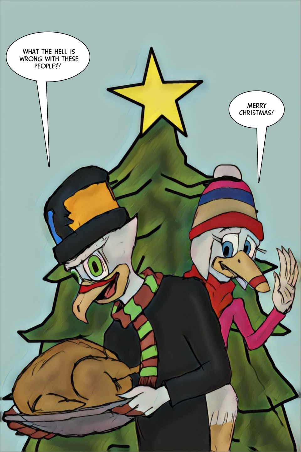 Bonus Page: Duck Webcomics Holiday art trade by Genejoke