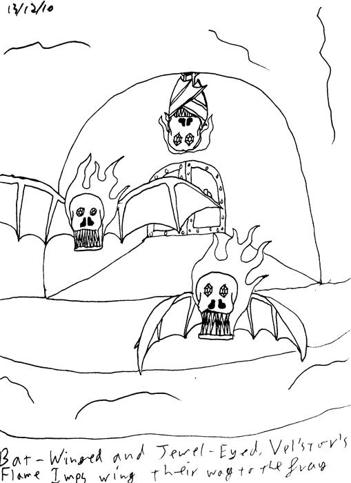 Bat-winged and jewel-eyed, Velstor's Flame Imps wing their way to the fray.