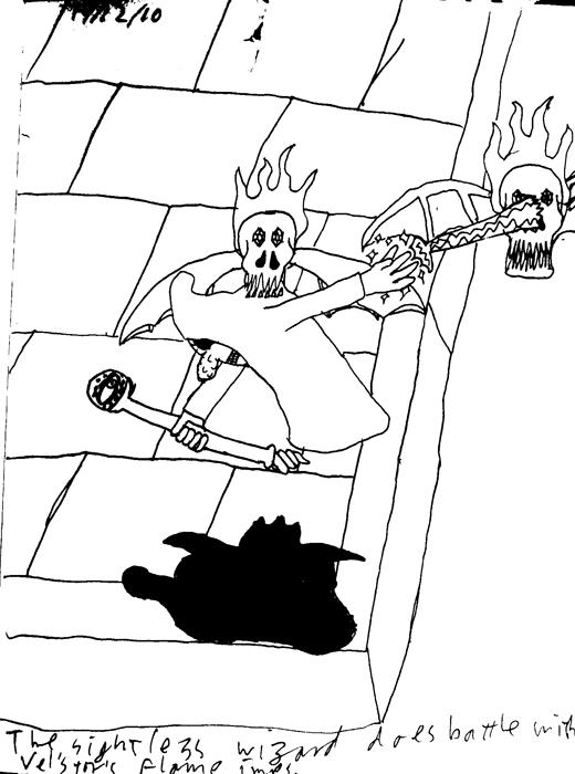 The sightless Wizard does battle with velstors Flame Imps