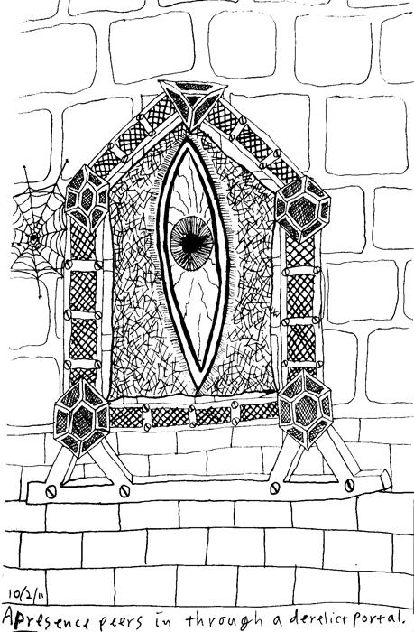 A presence peers in through a derelict portal