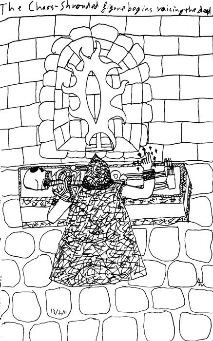 The chaos-shrouded figure begins raising the dead