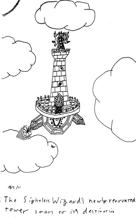 The sightless Wizard's newly renovated tower soars to its destination.