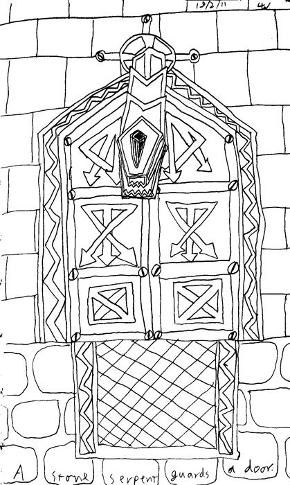 A Stone Serpent guards a door