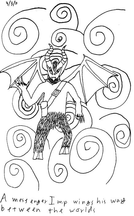 A messenger Imp wings his way between the worlds.