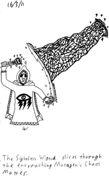 The Sightless Wizard slices through the encroaching mutagenic Chaos-matter