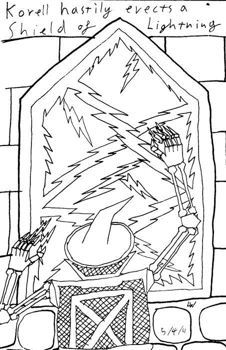 Korell hastily erects a shield of lightning.