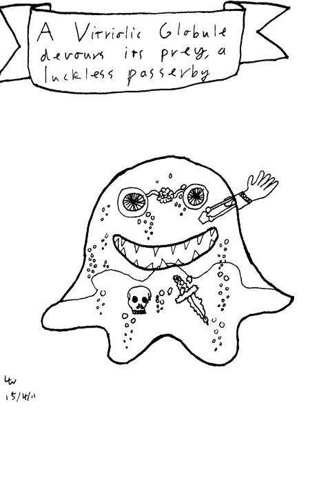 A vitriolic Globule devours its prey, a luckless passerby.