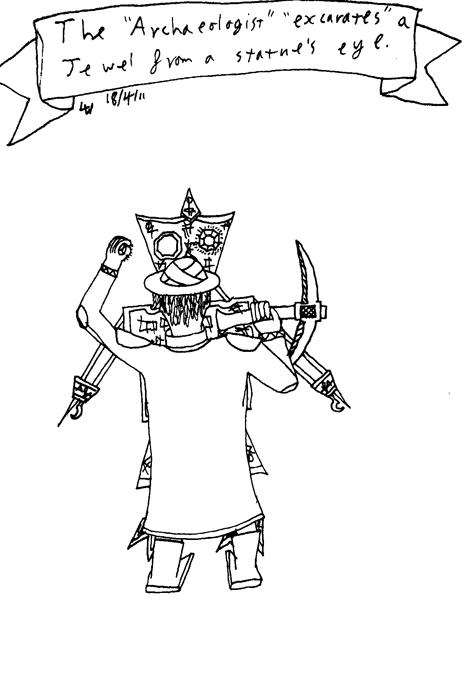 The "Archaeologist" "excavates a jewel from a statue's eye.