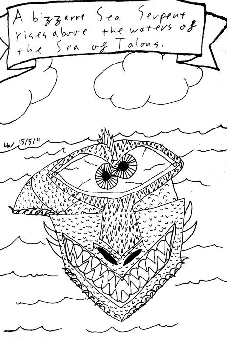 A bizarre sea serpent rises above the waters of the Sea of Talons.