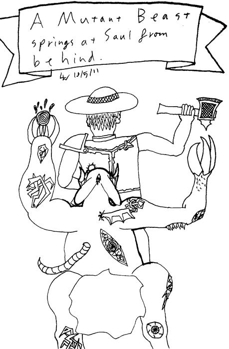 A Mutant Beast springs at Saul from behind.