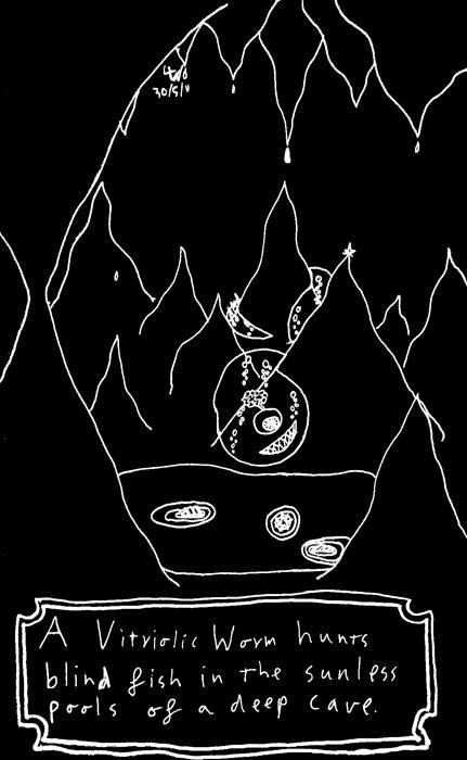 A Vitriolic Worm hunts blind fish in the sunless pools of a deep cave. (dark version)