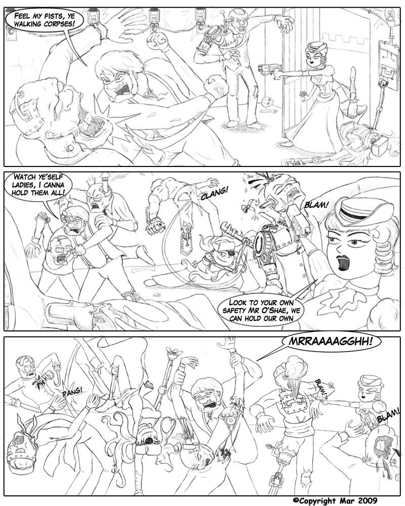 Ch1, pg4 - Where much fisticuffs and gunfire is engaged