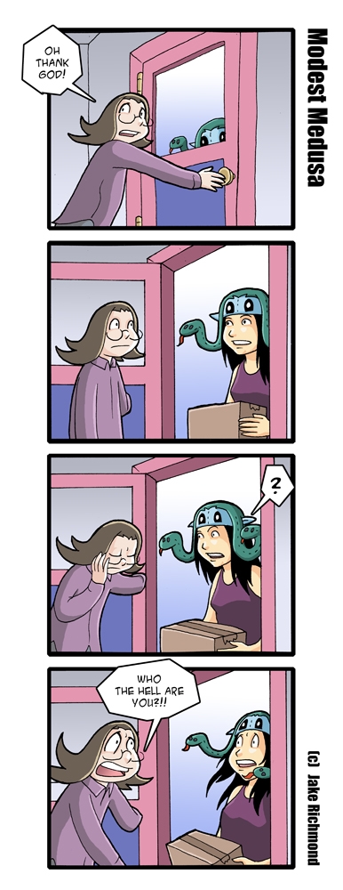 Stranger in a snake hat with a box.