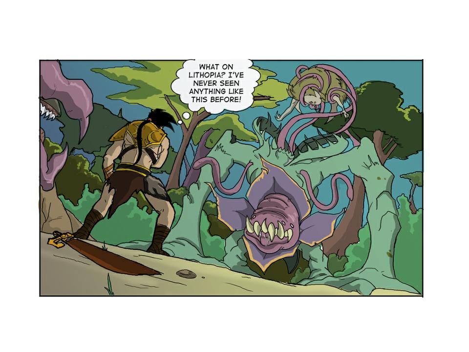 Xeus faces the Plant monster, Colored panel
