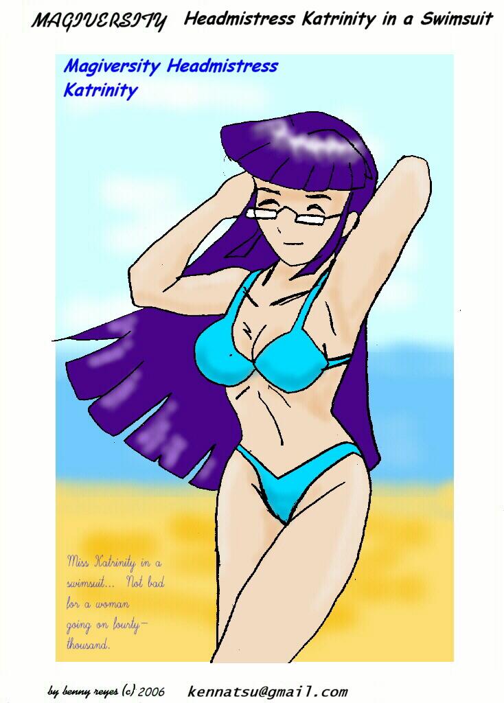 Headmistress Katrinity in a swimsuit