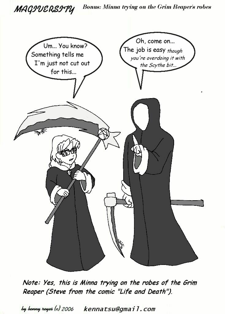 Bonus: Minna trying out the Grim Reaper's Robes