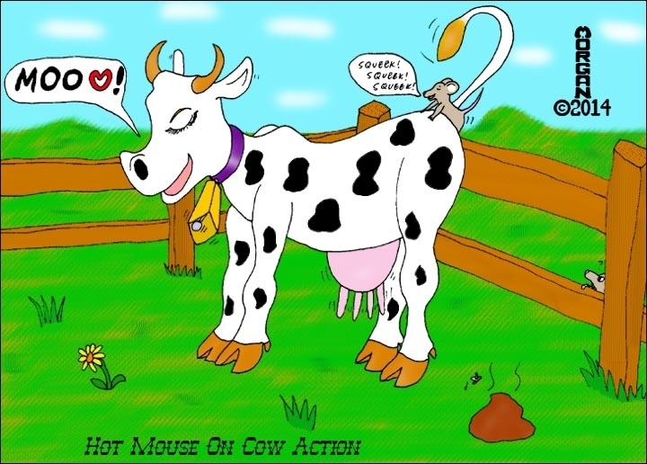 Hot Mouse On Cow Action