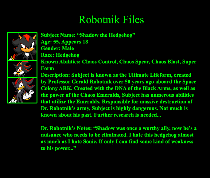 - Robotnik Files: Shadow the Hedgehog -