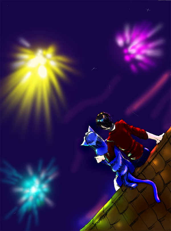 Setar: Zara watches fireworks with some non-feline guy!!