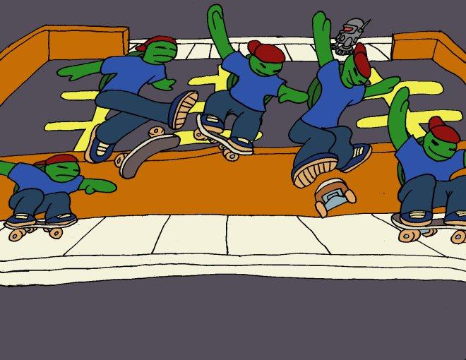 Turtle Nollie flip to nose grind shove-it off