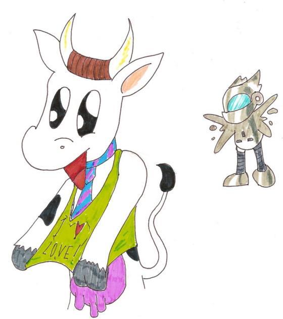 *BONUS* Mr. Moocow In Colour w/ Robot (By confusedsoul)