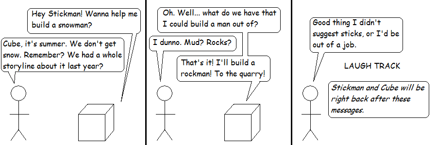 Stickman And Cube Is Filmed In Front Of A Live Studio Audience. Or, Rocky The Stoneman #1.