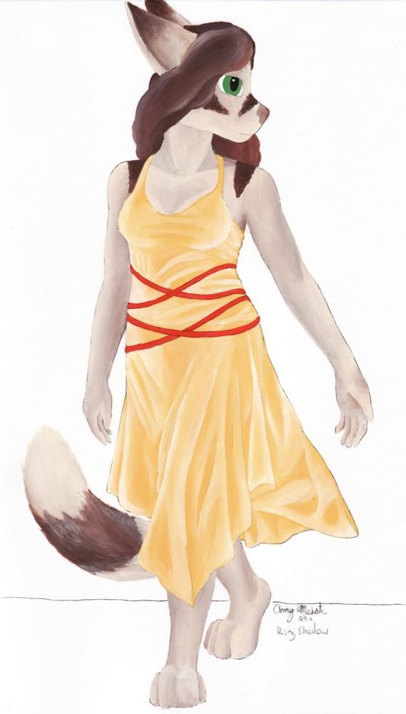 Atiel in a yellow dress