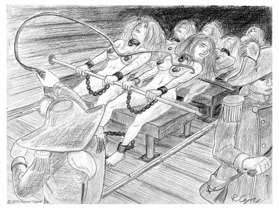 Galley slaves rowing