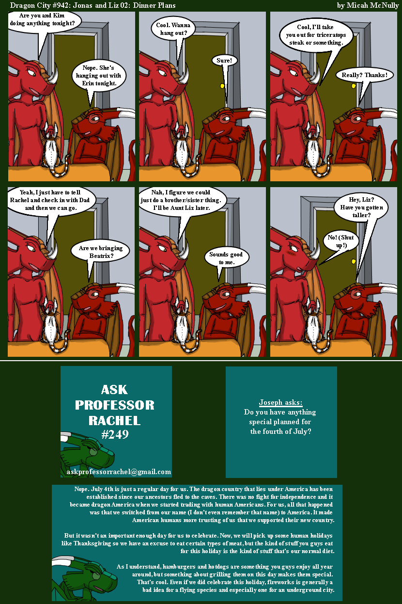 942. Jonas and Liz: Dinner Arrangements (With Ask Professor Rachel # 249)