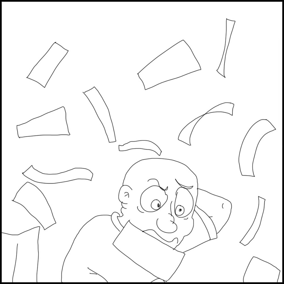 Reorganizing his notes