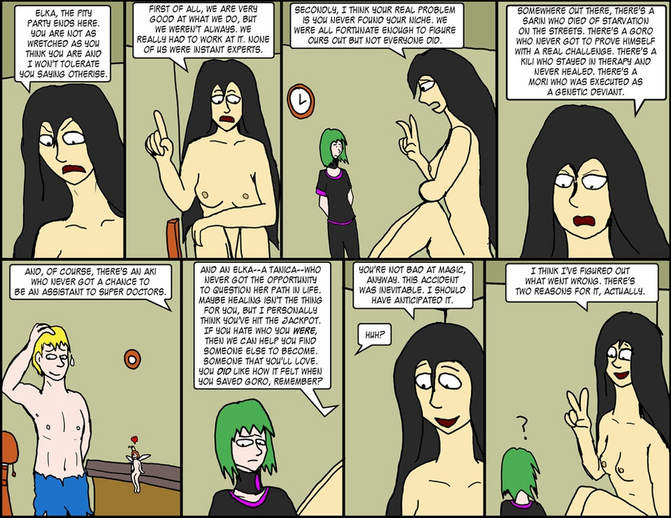 Ch 16, Pg 10, "The Pity Party ends here."