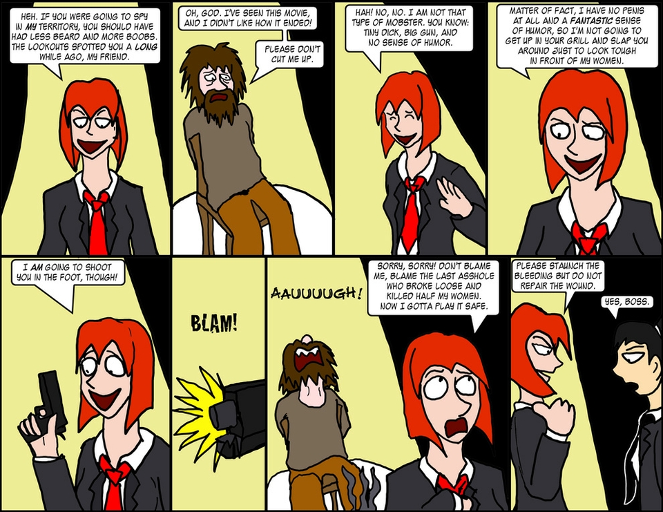 Ch 17, Pg 8: "Not that type of mobster."