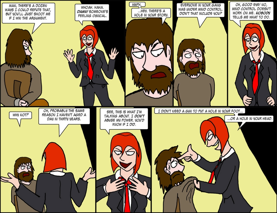 Ch 17, Pg 17, "I didn't need a gun to put a hole in your foot."