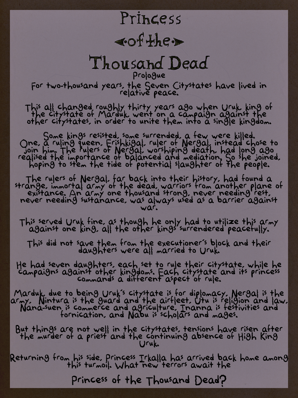 Princess of the Thousand Dead Prologue