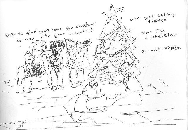 Skeleton Casey goes home for Christmas