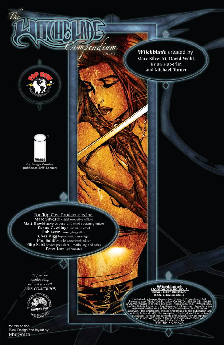 Witchblade Compendium trade paperback page 2, credits preview