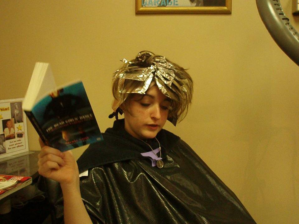 Mary getting her hair done on her b-day!