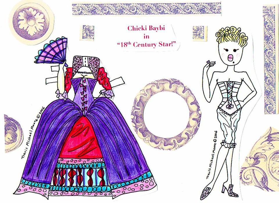 Chicki Baybi Paper Doll wearing "18th Century Star - outfits from Rococo, the era of Louis XVI"