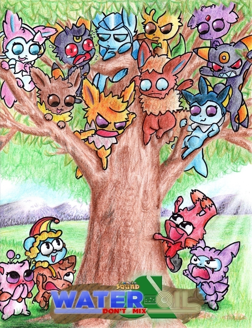 Eeveelution Squad Water and Oil Dont Mix