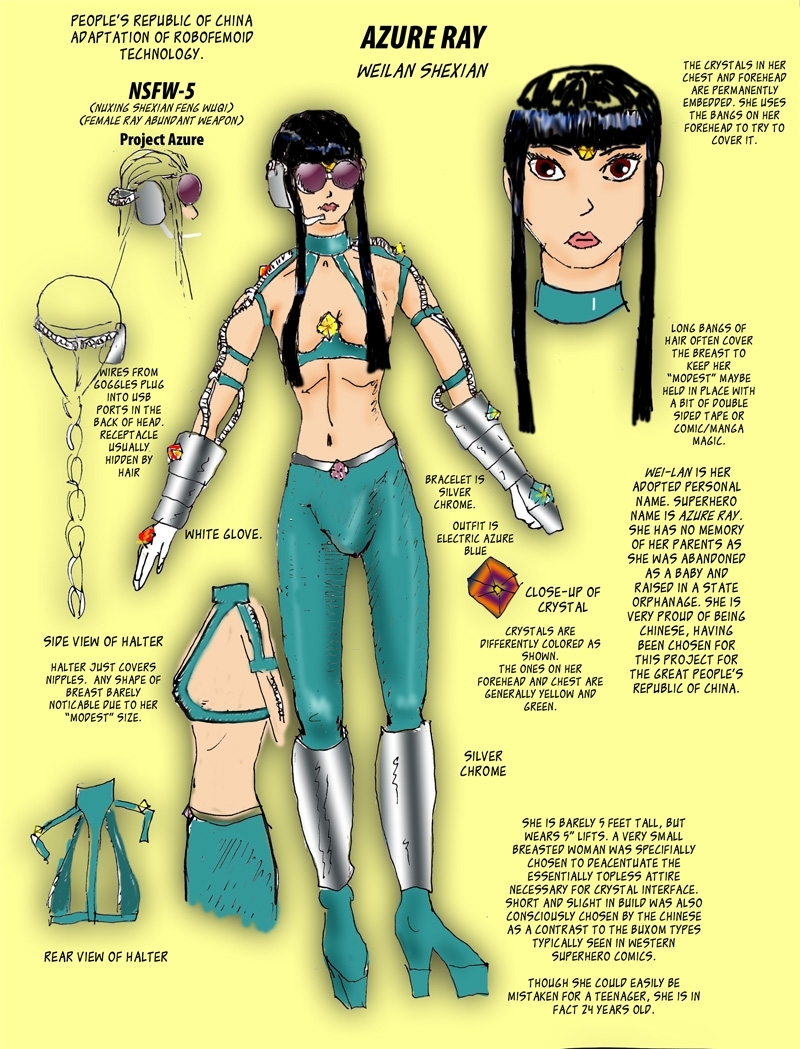 Wei-lan or the Azure Ray. A drawn super hero character design.